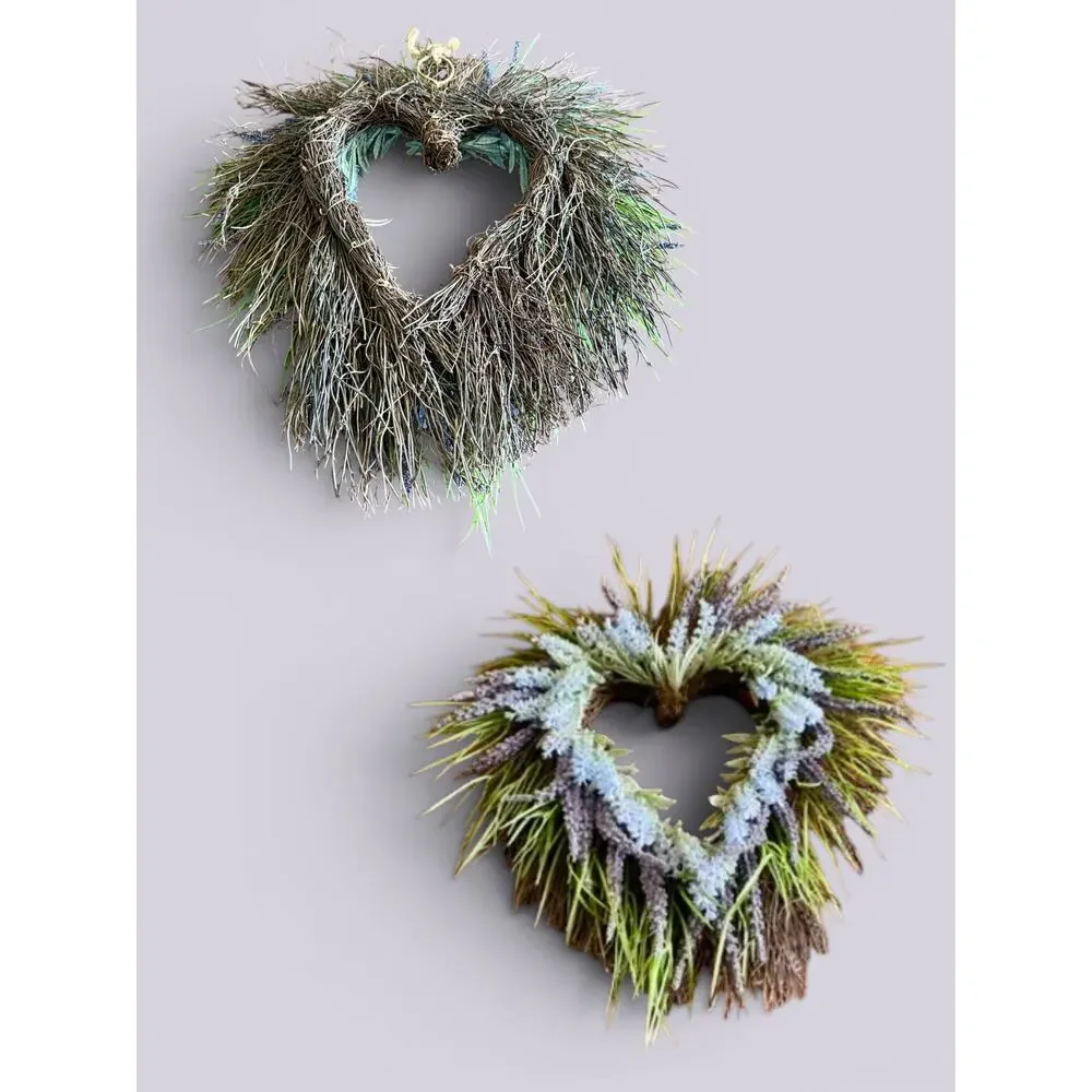 Heart Shaped Lavender Wreath-Faux Floral-Farmhouse-Cottage Door-Wedding-Purple